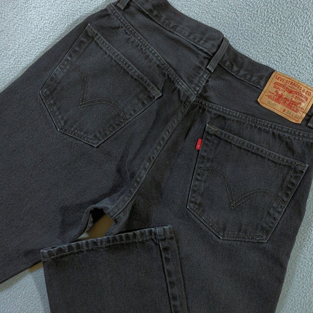 Levi's 505 Regular Fit Jeans Mens 34x34 Black Denim Straight Leg Pants 2008